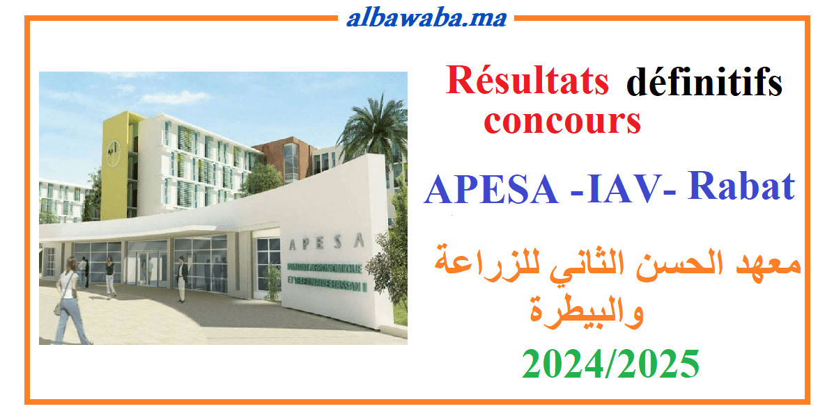 Résultat définitifs du concours – APESA – IAV – Rabat -2024/2025